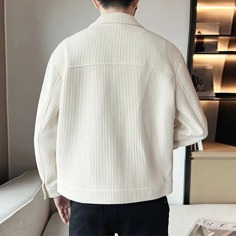 Threebooy Korean Style Fashionable High-end Jacket Men's Spring Autumn 2025 New Corduroy Top Trendy Handsome Loose Short Lapel Thin Jacket