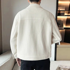 Threebooy Korean Style Fashionable High-end Jacket Men's Spring Autumn 2025 New Corduroy Top Trendy Handsome Loose Short Lapel Thin Jacket