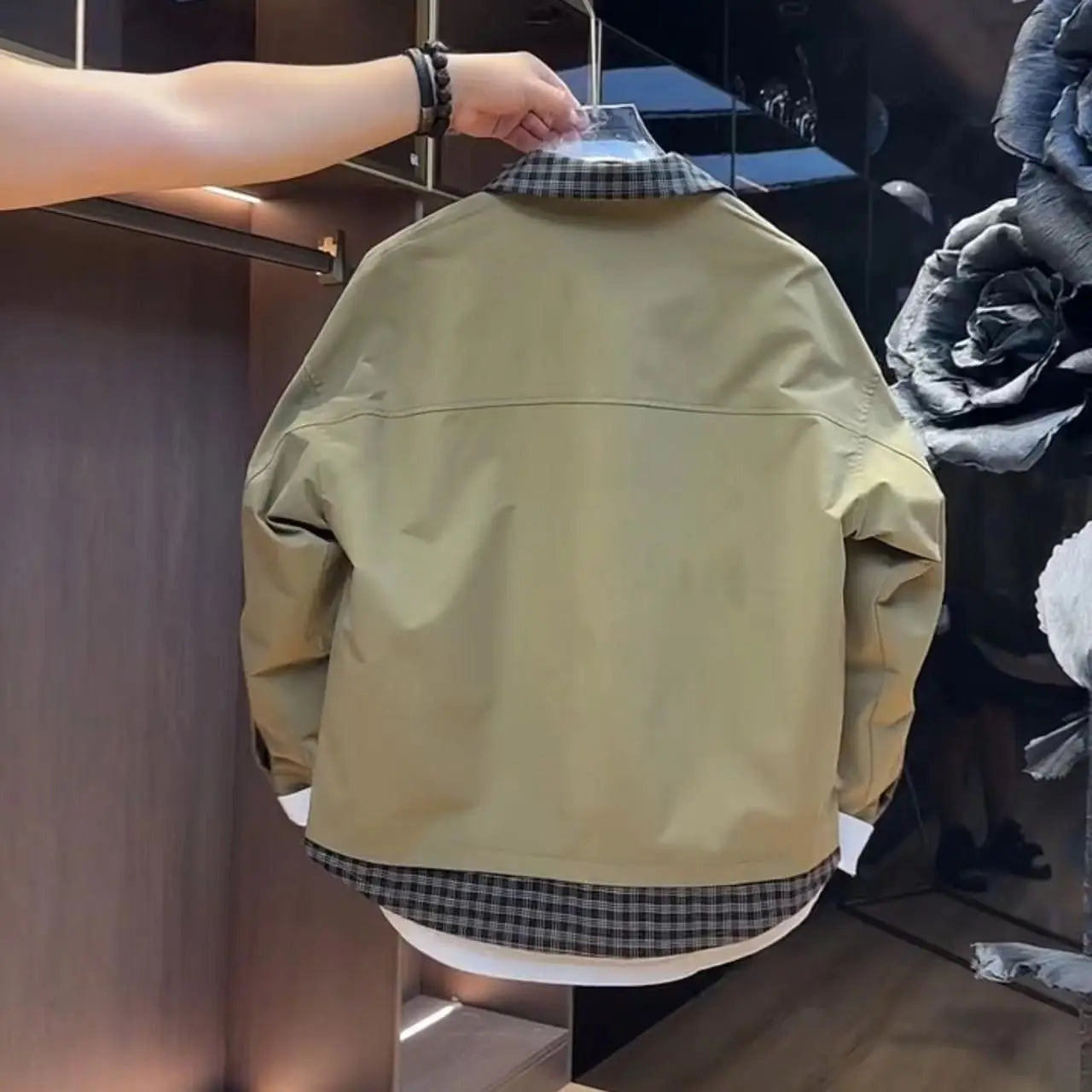 Threebooy  Vintage Fake Two-piece Plaid Jacket Men's 2025 Spring New Spliced Lapel Jacket Handsome Trendy Korean Style Elegant Work Coat