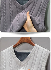Threebooy Simple Vintage Padded Vest Warm Sweater Vest Sleeveless Knitted Wool Vest Autumn Winter Thickened Plus Fleece Waistcoat