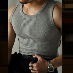 Threebooy Casual Solid Knitted Tank Top Men Summer Fashion Ribbed Vest Mens Slim Fit Crew Neck Sleeveless Tops Man Clothes Streetwear