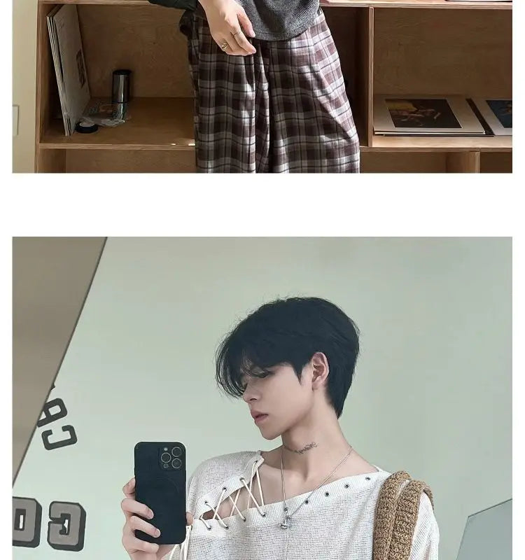 Threebooy Street Punk Shirt Off-shoulder Hollow T-shirt American 2025 New High-end Style Fashionable Casual Loose Short Sleeves