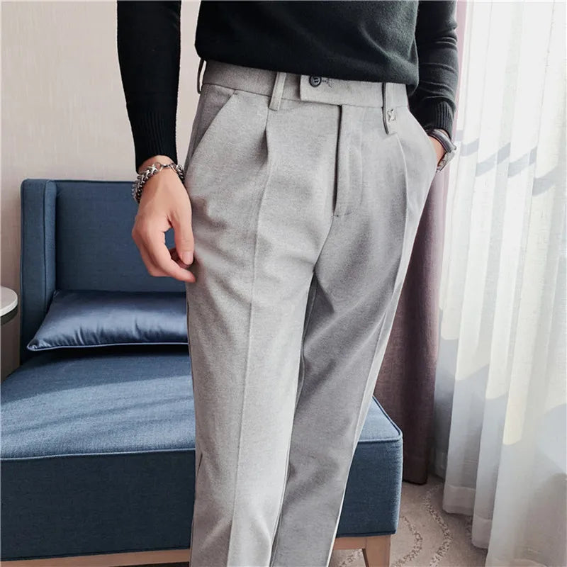 Threebooy Woolen Men Business Dress Pants Casual Slim Fit Wedding Suit Pant Office Social Trousers Pantalon Homme Classique Pants 36