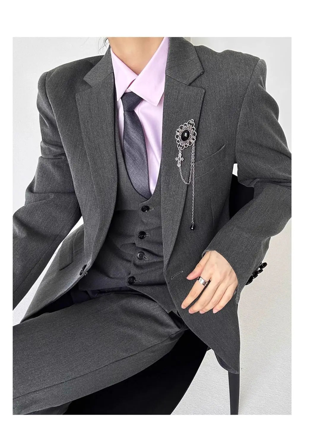 Threebooy High-end Black Gray Suit Vest Fashion Men Women Same Neutral Style Slim Business Casual Blazer Vest Urban Streetwear