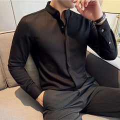 Threebooy  Men's Woolen Long-sleeved Shirt Warm Autumn and Winter Large Size Slim Light Luxury Versatile Handsome Shirt