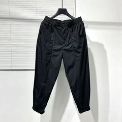 Threebooy Summer Ice Silk Trouswers Quick-drying Casual Ankle Length Pants Harajuku Style Simple Slightly Collapsed Black Work Harem Pants