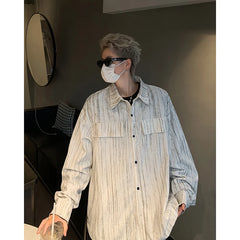 Threebooy Corduroy Printed Work Shirts Men's Single Breasted Casual Jacket Coats Men Korean Fashion Cityboy Long-sleeve Simple Shirt