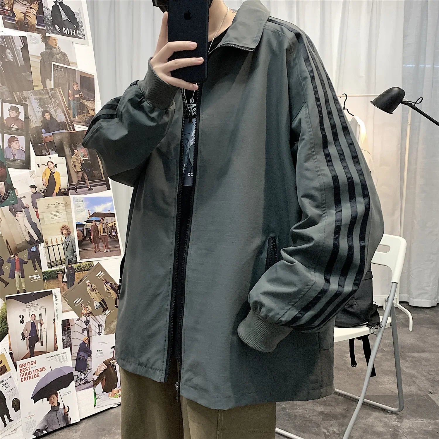 Threebooy Outerwear Loose Fitting Men Spring Jackets Men's Korean Style Clothes Men's Coats Original Clothing Harajuku Popular