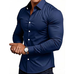 Threebooy  Men Solid Color Long Sleeve Casual Business Shirt For Spring And Autumn