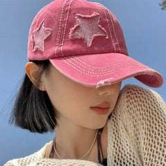 Threebooy Retro Y2K Star Washed Denim Hole star Baseball cap Snapback Hats Autumn Summer fishing Hat Men Women Caps Casquette hats Gorras