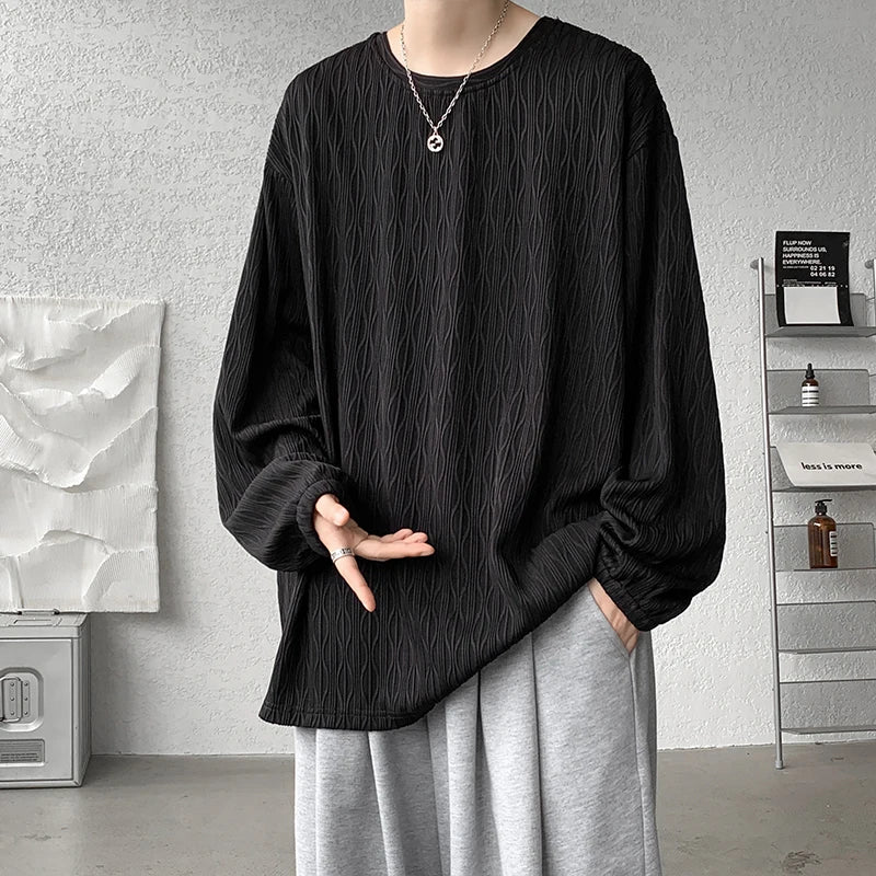 Threebooy  Autumn New High Quality T-shirt For Men Hip Hop Long Sleeve Fashion Luxury Tops Korean Casual Solid Color Male Loose Tees