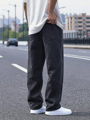 Threebooy  New Men's Casual Long Jeans, Classic Men's Straight-Leg Jeans & Wide-Leg Jeans, Solid Color