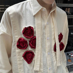 Threebooy  Autumn New Male Flower Long-Sleeved Shirt American Retro Fashion Trend High Street Casual Loose Breathable Niche Men's Tops