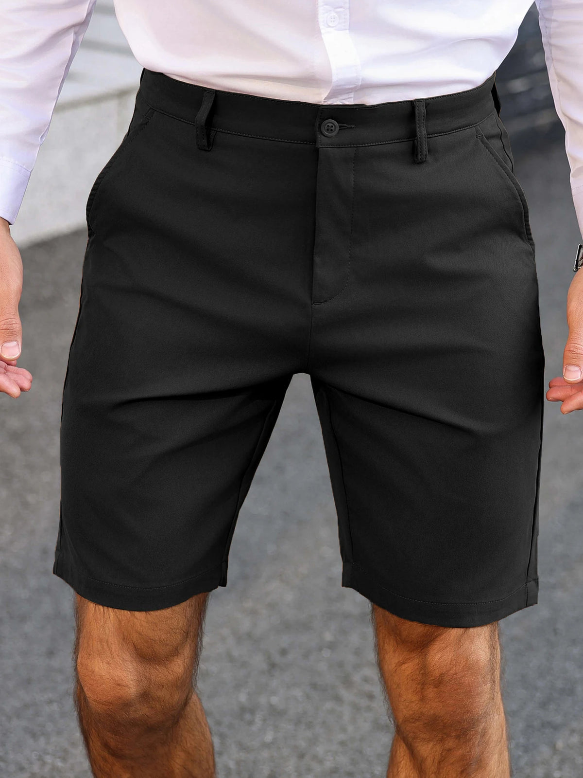 Threebooy  Men's Summer Stretch Chino Shorts Slim Fit Business Casual Solid Color Polyester Elastane Knee Length Short Pants