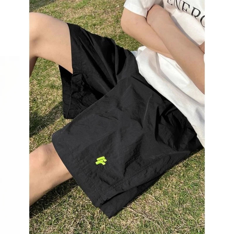 Threebooy  American Sports Shorts High Waist Wide-leg Five-leg Pants Japanese Fashion Trend Casual Loose Summer Thin Black Pants Aesthetic