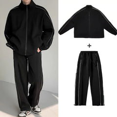 Threebooy Men's Sets New Casual One-piece Suit Male Sportswear Women Suits Overalls Trousers Loose Fleece Zipper Long Sleeves Jacket Pants