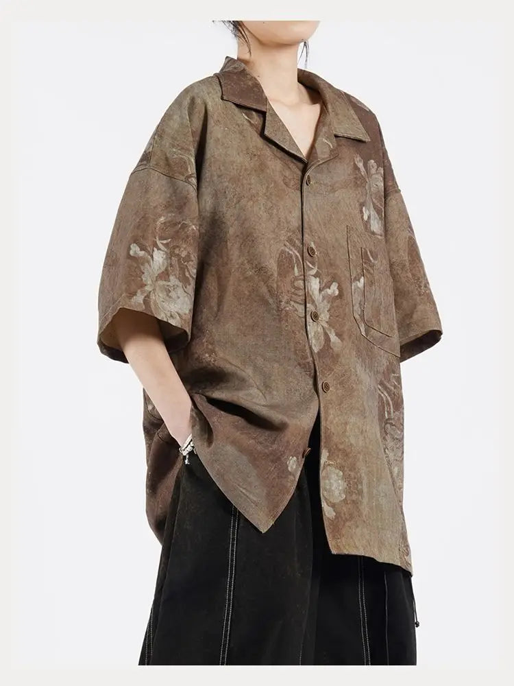 Threebooy American Fashion Retro Top Korean Streetwear 2025 Summer Lazy New Lazy Style Cuban Collar Short-sleeved Shirt Aesthetic Chic