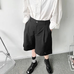 Threebooy Straight Causal Suit Shrts For Men Bottom Button Patchwork Solid Color Trumpet Summer Casual Knee Length Pants