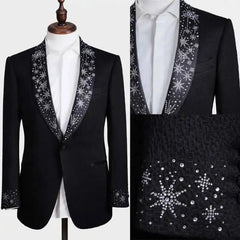 Threebooy  Luxury Men Suit 2 Pieces Breasted Crystal Shawl Lapel Single Breasted Wedding Groom Tuxedos Party Customized