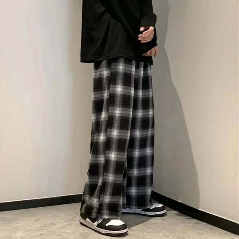Threebooy Casual Pants Men Fashion Retro Plaid Pants Men Streetwear Loose Hip-hop Straight Pants Mens Vintage Trousers Large Size 5XL