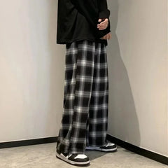 Threebooy Casual Pants Men Fashion Retro Plaid Pants Men Streetwear Loose Hip-hop Straight Pants Mens Vintage Trousers Large Size 5XL