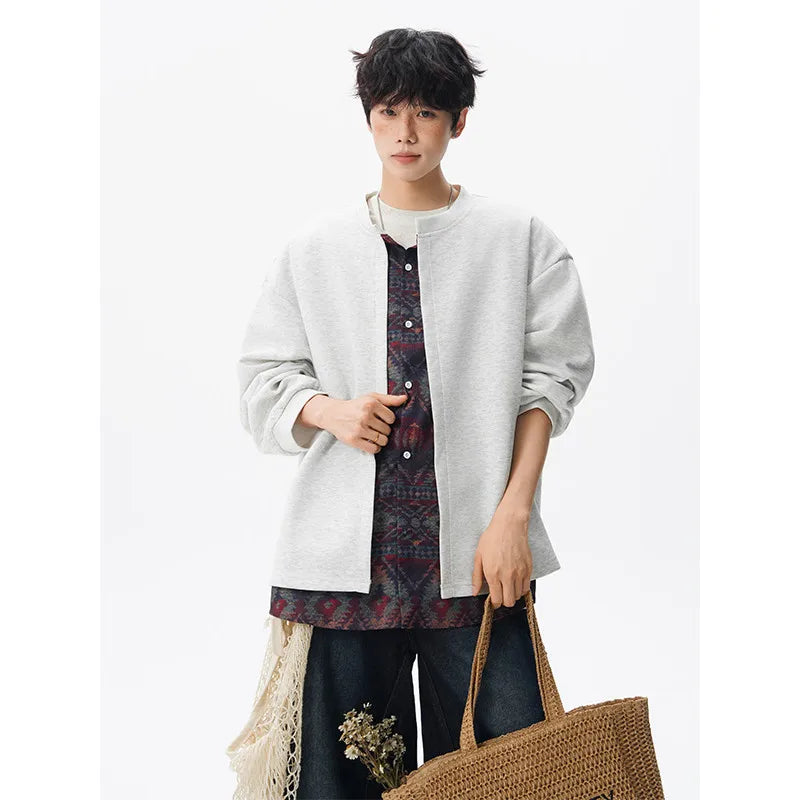 Threebooy Jacket men Stand Up Collar Single Breasted Fake Two Piece Jacket Autumn Thin Ethnic Print Patchwork Mens Outerwear Coat men new
