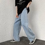 Threebooy Autumn New Men's Baggy Jeans Korean Street Hip-hop Loose Straight Wide-leg Pants Classic Black Denim Casual Trousers S-3XL