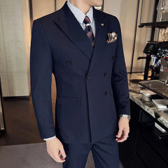 Threebooy  Brown Double-Breasted Men's Casual Suit Three-Piece Set Wedding Dress New Style for Groomsmen And Special Occasions