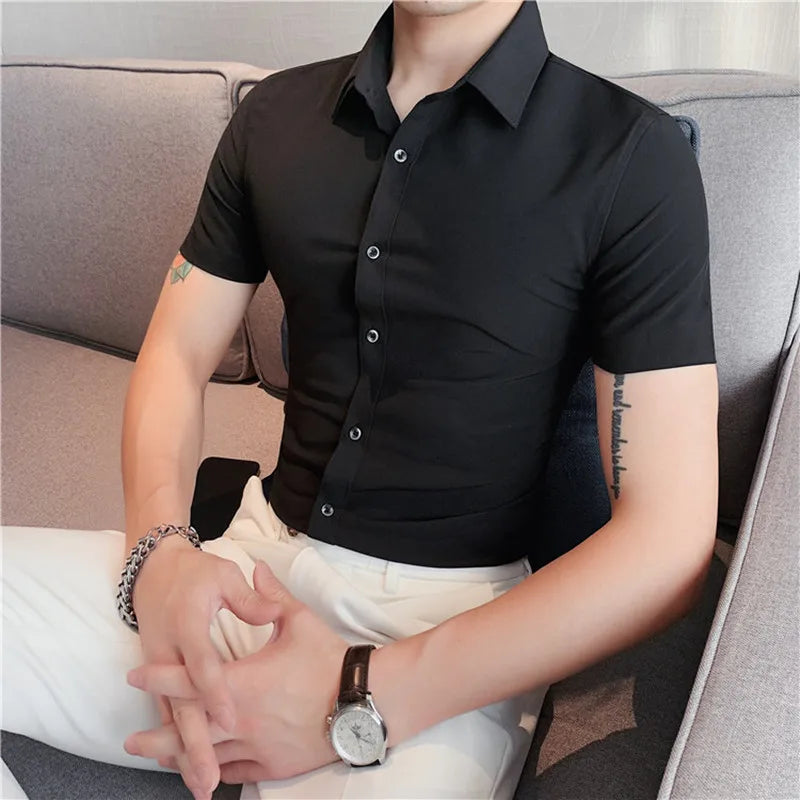 Threebooy Clothing Men Summer Business Casual Shirts/Male Slim Fit High Quality Office Dress Short Sleeve Shirts Plus Size 4XL