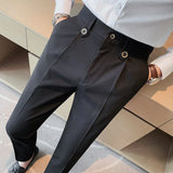 Threebooy New Style W Men Non-iron Fabric Dress Pants Slim Straight Black White Casual Suit Trousers Male Business Little Feet Suit Pants