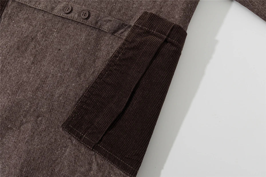 Threebooy Vintage Patchwork Cargo Jackets Mens Japan Style Multiple Pockets Cardigan Kimono Harajuku Loose Casual Cotton Coats Male