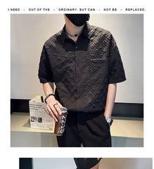 Threebooy  Fashionable Brand Handsome Loose High-end Design Short-sleeved Shirt Men's Shirt