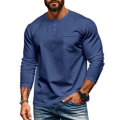 Threebooy  Spring Long Sleeve Skinny T-Shirt Men Autumn Crew Neck Pullover Tees Casual Bottom Shirt Henry Collar Tshirt Men's Top Tees