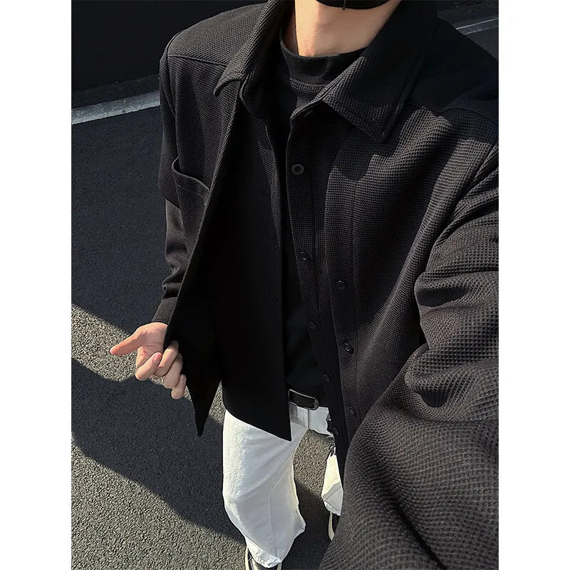 Threebooy Spring New Men's Shirts Long Sleeve Fake two pieces Solid Color Casual Shirt Harajuku Blouse Fashion Unisex Clothes coat