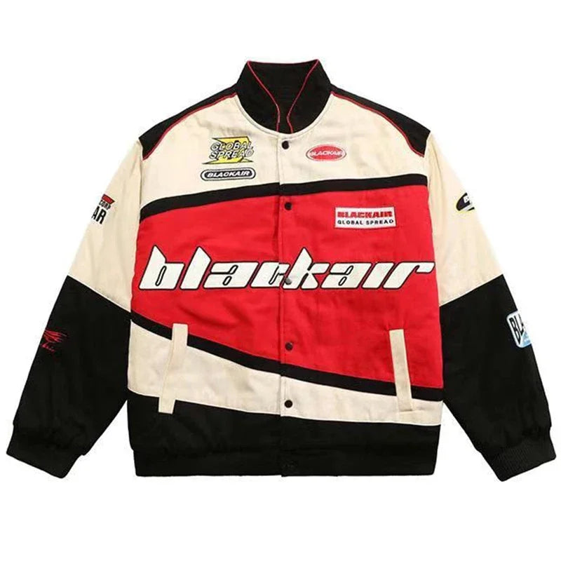 Threebooy Motorcycle Baseball Jackets Men Y2K Harajuku Letter Embroidery Patchwork Coats Vintage Hip Hop Streetwear Varsity Jacket Unisex