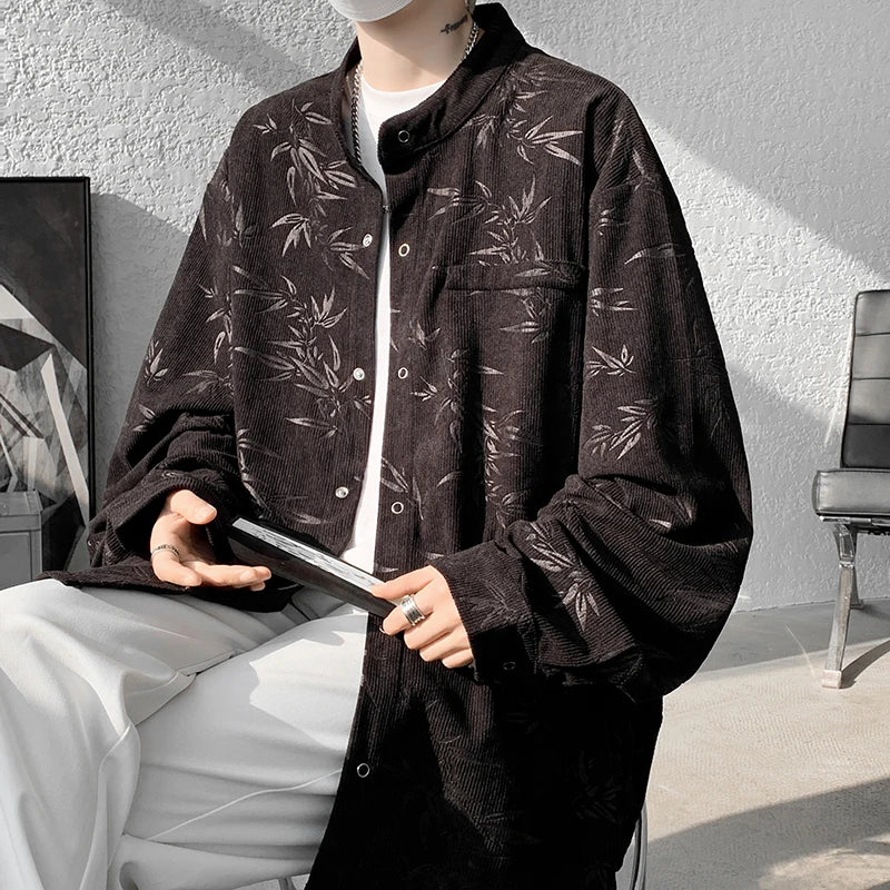 Threebooy Spring Summer Printed Long Sleeve Shirts Man Casual Oversize Blouse Fashion Male Cardigan Korean Clothing Plus Size 5XL-M