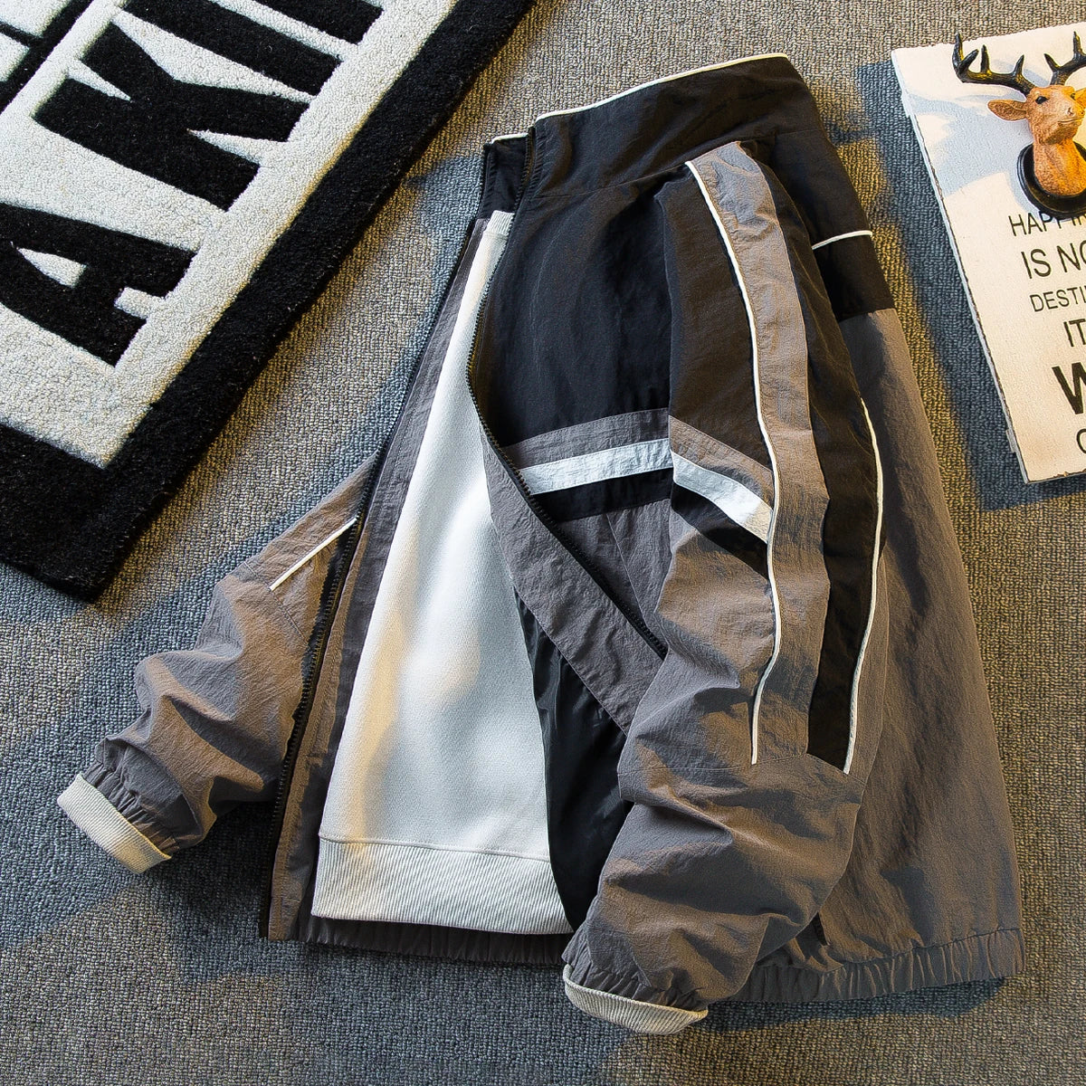 Threebooy American Stand-up Collar Color-blocked Workwear Jacket Men Spring Autumn Trendy Sun Protection Stitching Mountaineering Jacket