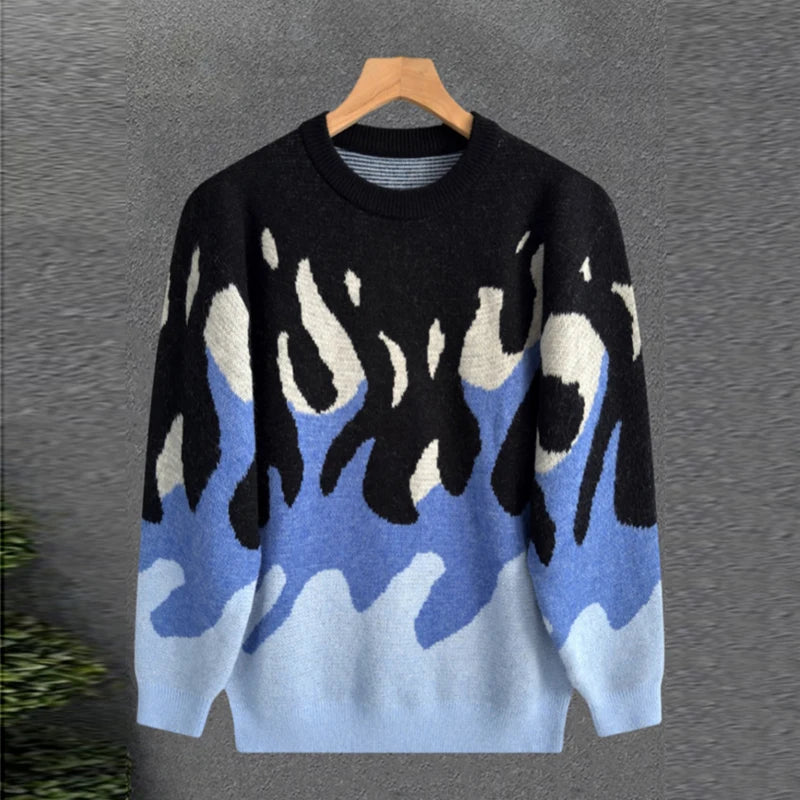 Threebooy  New Korean Trendy Men Sweaters Light Luxury Knitted Color Clashing O Neck Long Sleeve Pullover Casual High Street Knitwear M-3XL