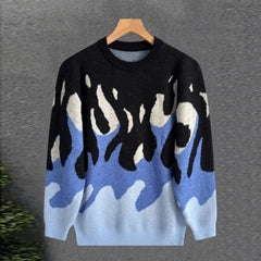 Threebooy  New Korean Trendy Men Sweaters Light Luxury Knitted Color Clashing O Neck Long Sleeve Pullover Casual High Street Knitwear M-3XL