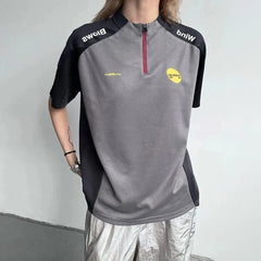 Threebooy  Half Zip Contrast Color Stitching Short Sleeves Unisex Summer New Outdoor Sports Jersey American Street Trend Y2k T-Shirt