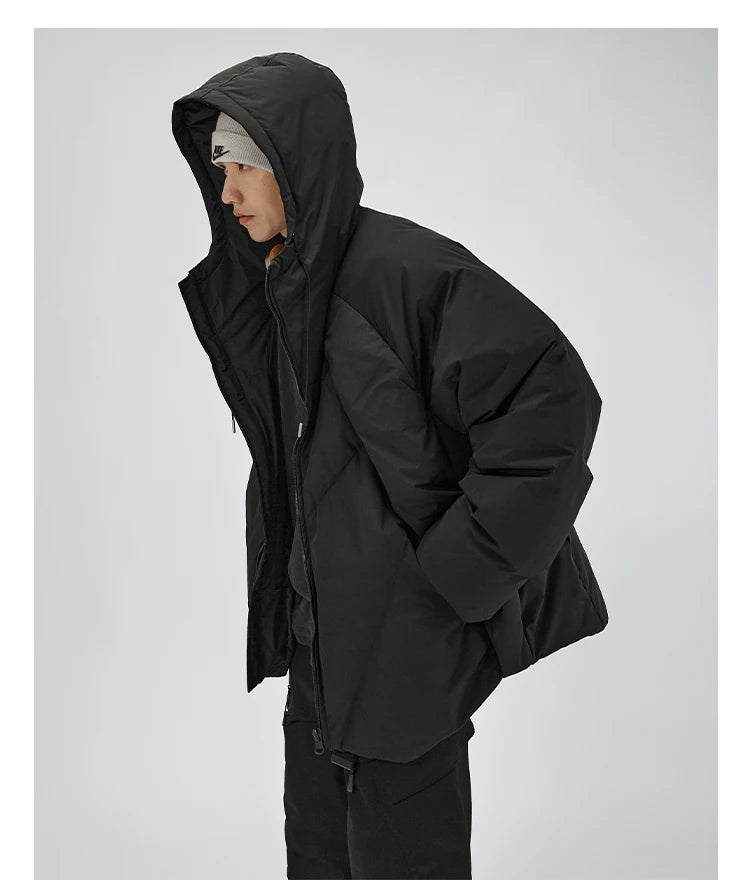 Threebooy New American Thickened Warm Hooded Down Jacket Men Women Winter, Korean Casual Loose Deconstruction Design Cotton Jacket Chic