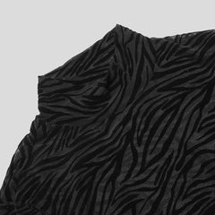 Threebooy  Men's Casual Slim Zebra Striped See-through Long Sleeve T-shirt Streetwear High Neck Leisure Bottoming Tees Party Clothing S-2XL