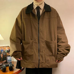 Threebooy American Style Vintage 2025 Men Bomber Jacket Windbreakers Zipper Coats Autumn Loose Cargo Outwear