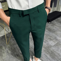 Threebooy Men Summer Business Formal Pant Solid Casual Korean Slim Fit Suit Pants Mens Wedding Social Office Trousers Plus Size 29-38