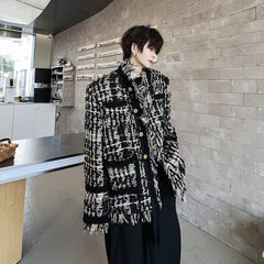 Threebooy Men's Clothing 2024 Autumn Winter Round Collar Weave Tweed Loose Coat Korean Strretwear Single Breasted Jackets For Male