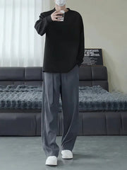 Threebooy  Belt Drape Trousers Men's High-end Scimitar Loose Wide-leg Straight Suit Pants