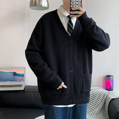 Threebooy Men's Cardigan Sweater Knitwear Jacket Spring Autumn V-neck Long Sleeves Single-breasted Pockets Loose Casual Linen Sweaters