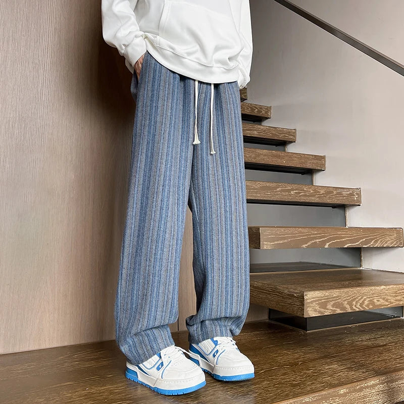 Threebooy Spring Casual Pants Men Fashion Retro Striped Pants Men Streetwear Hip-hop Loose Wide Leg Pants Mens Vintage Trousers M-3XL