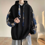 Threebooy Korean Style Streetwear Men Hooded Sweatshirt Trendy Side Embroidery Design Loose Hoodie Casual Drawstring Hoodies