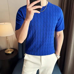 Threebooy  Summer Breathable T-Shirts for Men Korean Luxury Clothing O-Neck Short Sleeve Knitted Men's T Shirt Fashion Hollow Tops Tees 4XL